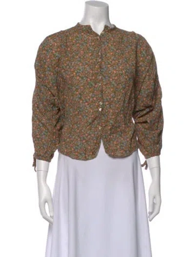Pre-owned Doen Floral Print Long Sleeve Blouse In Neutral