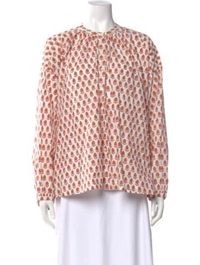 Pre-owned Doen Floral Print Long Sleeve Blouse In Neutral
