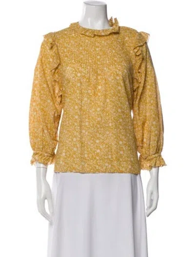 Pre-owned Doen Floral Print Long Sleeve Blouse In Neutral
