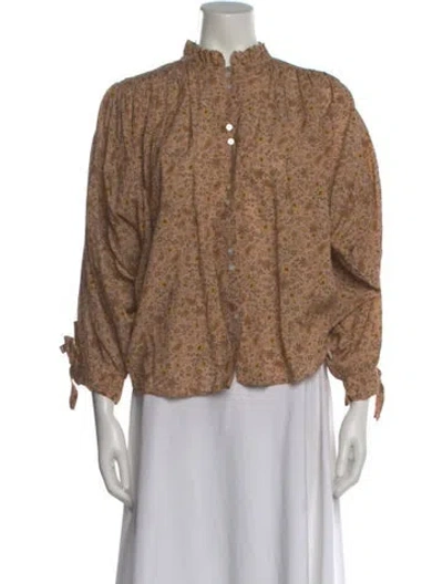 Pre-owned Doen Floral Print Long Sleeve Blouse In Neutral