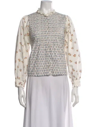 Pre-owned Doen Floral Print Long Sleeve Blouse In Neutral