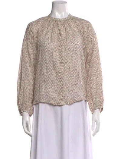 Pre-owned Doen Floral Print Long Sleeve Blouse In Neutral