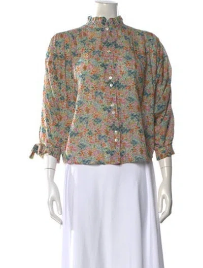 Pre-owned Doen Floral Print Long Sleeve Blouse In Neutral