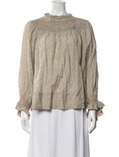 Pre-owned Doen Floral Print Long Sleeve Blouse In Neutral