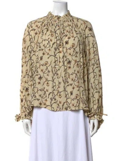 Pre-owned Doen Floral Print Long Sleeve Blouse In Neutrals