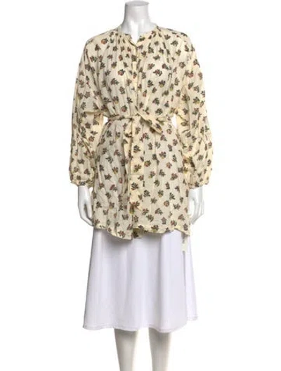 Pre-owned Doen Floral Print Long Sleeve Blouse In Neutrals
