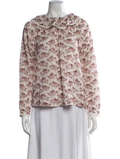 Pre-owned Doen Floral Print Long Sleeve Blouse In Neutrals
