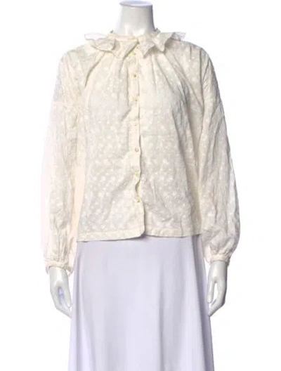 Pre-owned Doen Floral Print Long Sleeve Blouse In Neutrals