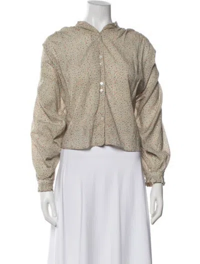 Pre-owned Doen Floral Print Long Sleeve Blouse In Neutrals