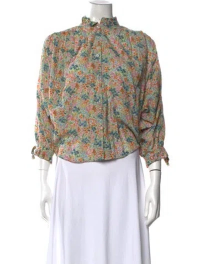 Pre-owned Doen Floral Print Long Sleeve Blouse In Orange