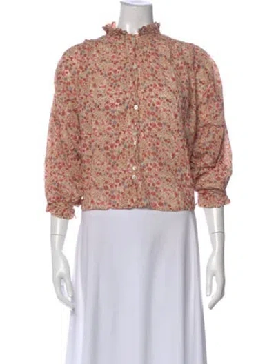 Pre-owned Doen Floral Print Long Sleeve Blouse In Pink