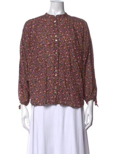 Pre-owned Doen Floral Print Long Sleeve Blouse In Pink