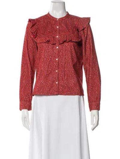 Pre-owned Doen Floral Print Long Sleeve Blouse In Red