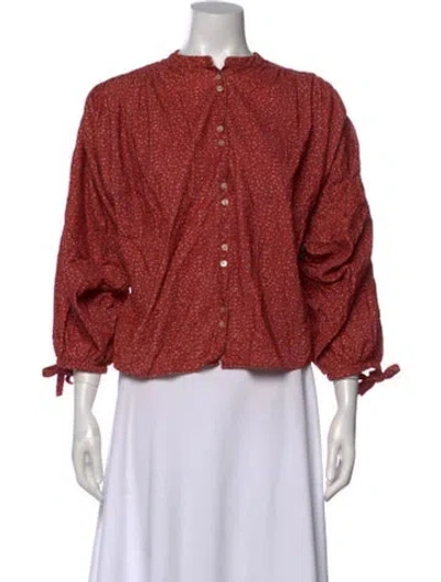 Pre-owned Doen Floral Print Long Sleeve Blouse In Red