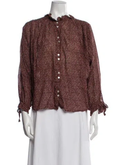Pre-owned Doen Floral Print Long Sleeve Blouse In Red