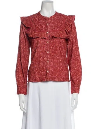 Pre-owned Doen Floral Print Long Sleeve Blouse In Red