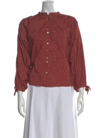 Pre-owned Doen Floral Print Long Sleeve Blouse In Red