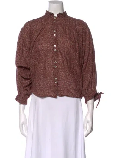 Pre-owned Doen Floral Print Long Sleeve Blouse In Red