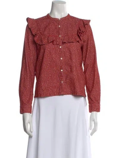 Pre-owned Doen Floral Print Long Sleeve Blouse In Red