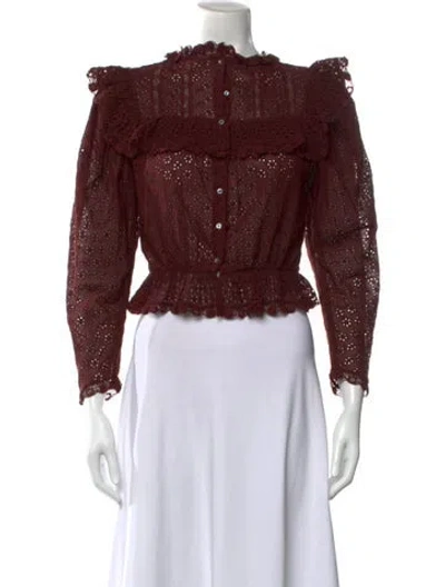 Pre-owned Doen Floral Print Long Sleeve Blouse In Red