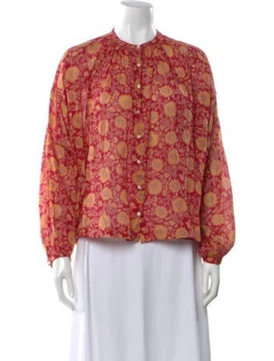 Pre-owned Doen Floral Print Long Sleeve Blouse In Red
