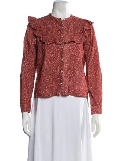 Pre-owned Doen Floral Print Long Sleeve Blouse In Red