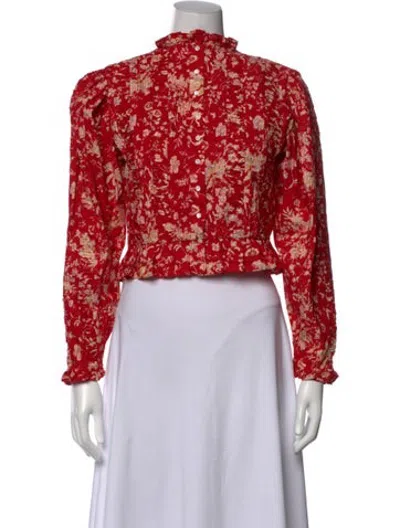 Pre-owned Doen Floral Print Long Sleeve Blouse In Red
