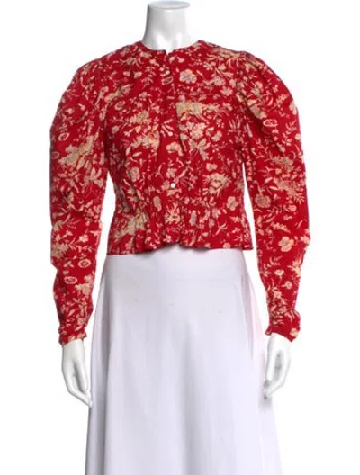 Pre-owned Doen Floral Print Long Sleeve Blouse In Red
