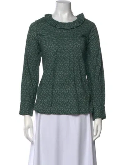 Pre-owned Doen Floral Print Long Sleeve Blouse W/ Tags In Green