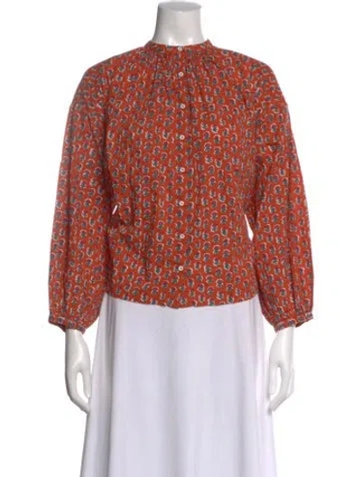 Pre-owned Doen Floral Print Long Sleeve Blouse W/ Tags In Orange