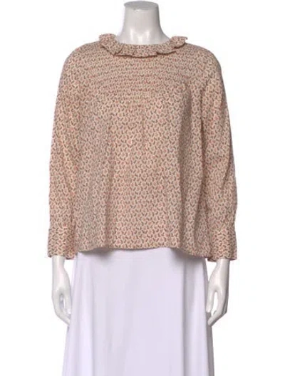 Pre-owned Doen Floral Print Long Sleeve Blouse W/ Tags In Orange