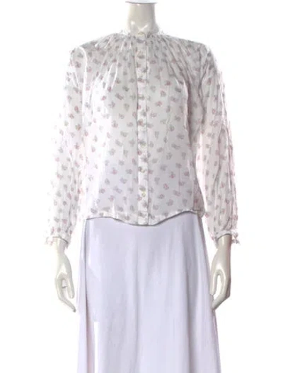 Pre-owned Doen Floral Print Long Sleeve Blouse In White