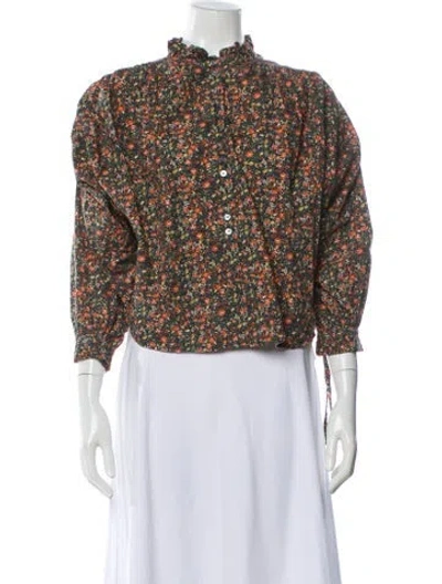Pre-owned Doen Floral Print Long Sleeve Blouse In White