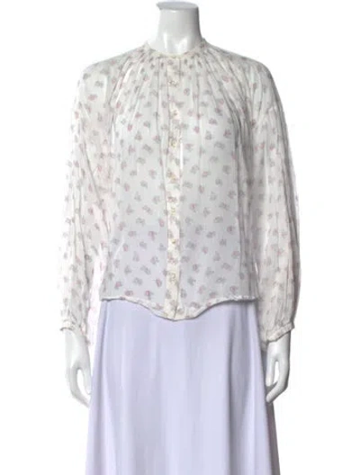 Pre-owned Doen Floral Print Long Sleeve Blouse In White