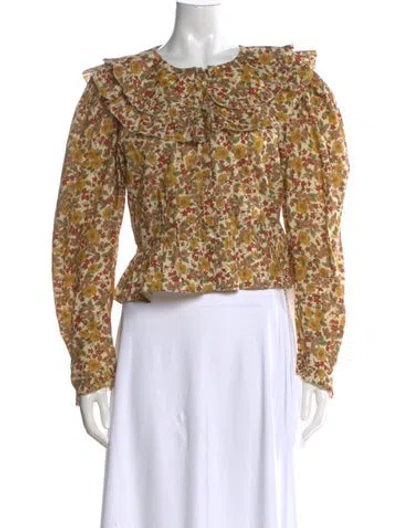 Pre-owned Doen Floral Print Long Sleeve Blouse In Yellow