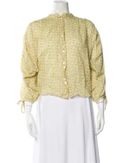 Pre-owned Doen Floral Print Long Sleeve Blouse In Yellow