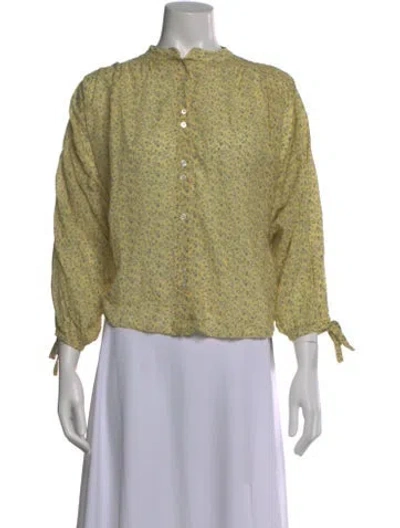 Pre-owned Doen Floral Print Long Sleeve Blouse In Yellow