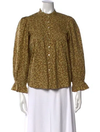 Pre-owned Doen Floral Print Long Sleeve Blouse In Yellow