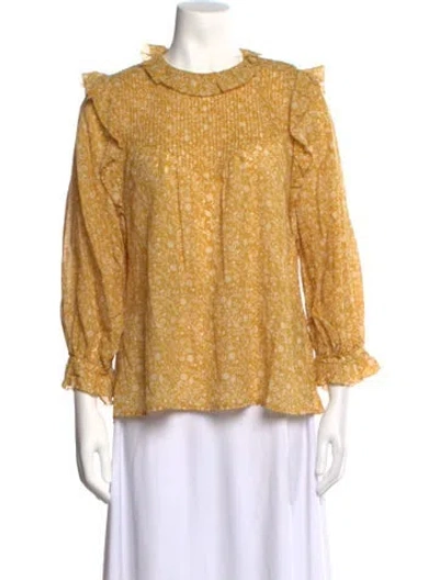 Pre-owned Doen Floral Print Long Sleeve Blouse In Yellow
