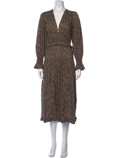 Pre-owned Doen Floral Print Midi Length Dress In Black