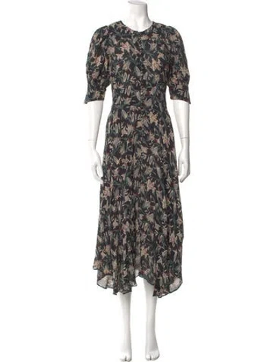 Pre-owned Doen Floral Print Midi Length Dress In Black