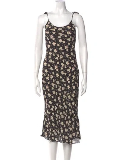 Pre-owned Doen Floral Print Midi Length Dress In Black
