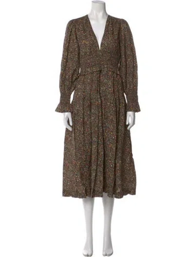 Pre-owned Doen Floral Print Midi Length Dress In Black