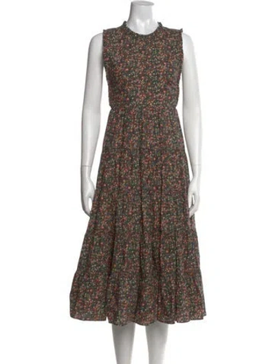 Pre-owned Doen Floral Print Midi Length Dress In Black