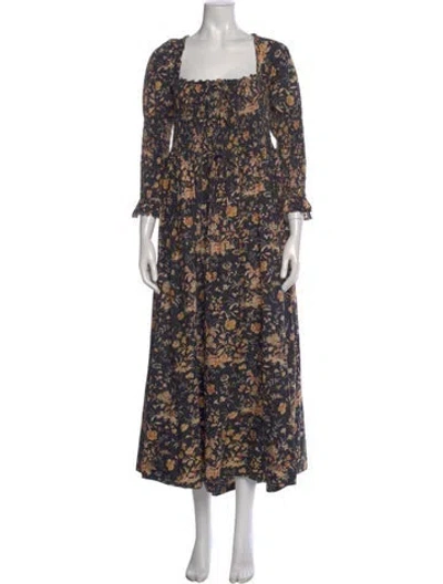 Pre-owned Doen Floral Print Midi Length Dress In Black