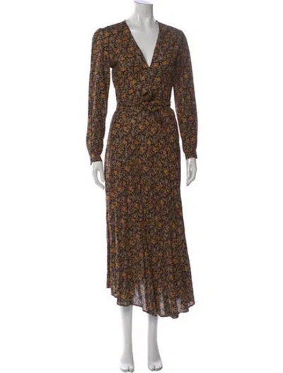 Pre-owned Doen Floral Print Midi Length Dress In Black