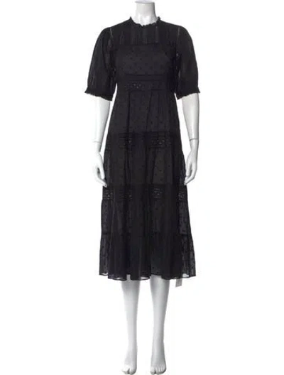 Pre-owned Doen Floral Print Midi Length Dress In Black