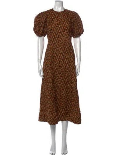 Pre-owned Doen Floral Print Midi Length Dress In Black