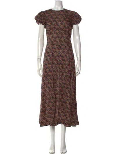 Pre-owned Doen Floral Print Midi Length Dress In Black