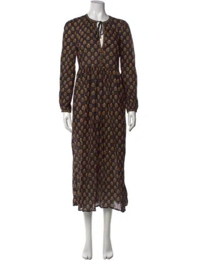 Pre-owned Doen Floral Print Midi Length Dress In Black